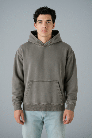 Hoodie Semi Oversize Acid Wash Gray Moon French Terry 420 Gsm